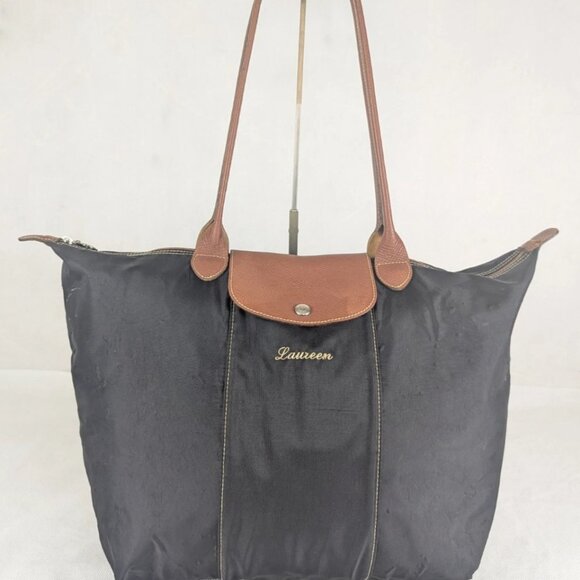 L.E Laureen Longchamp Tote Bag Large Black Le Pliage Nylon Foldable Shoulder Bag - Picture 1 of 15